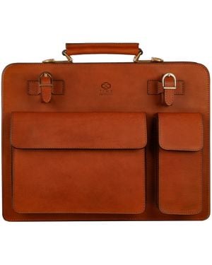 Time Resistance Cognac Leather Large Satchel Bag Briefcase - Brown