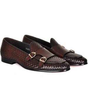 DAVID WEJ Lorenzo Woven Monk Strap Loafers - Brown