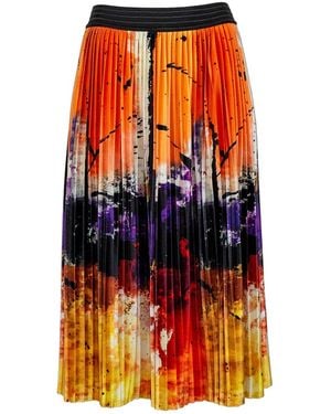 Lalipop Design Colourful & Abstract Print Pleated Velvet Midi Skirt - Orange