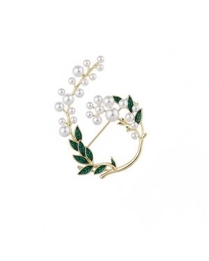 Angel Barocco Pearl Leaf Brooch - Metallic