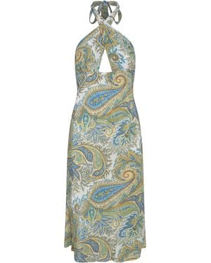 J. Marie Lotusland Cross Front Midi Dress - Green
