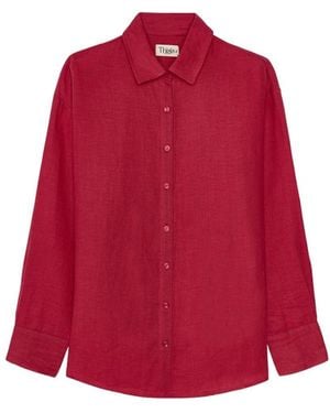Thisisu Collection Sirena Open-Back Linen Wavy Shirt - Red