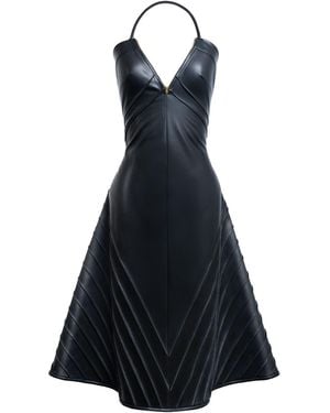 Kargede Designer Leather Midi Dress - Blue