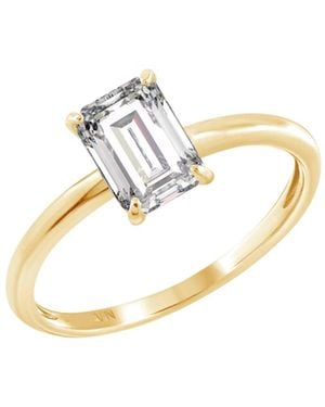 Diamonbliss Embellished Swarovski Stone Plated Sterling Solitaire Emerald Cut Ring One Carat - Metallic