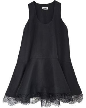 Langner Luxe Silk Linen Lbd Flared Mini Dress With Lace Detail - Blue