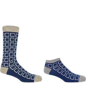 Peper Harow - Made in England Cube Luxury Crew & Trainer Socks Bundle - Blue