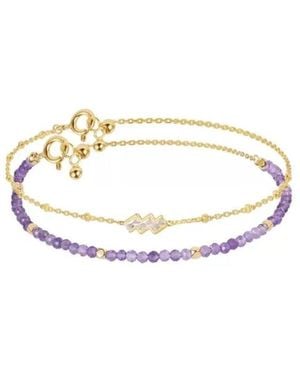 Wjy Studio London Constellation Aquarius Zodiac Gift – Natural Amethyst Crystal Adjustable - Metallic