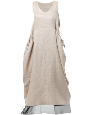 Metamorph Neutrals Long Linen Dress With Oversized Pockets - Natural