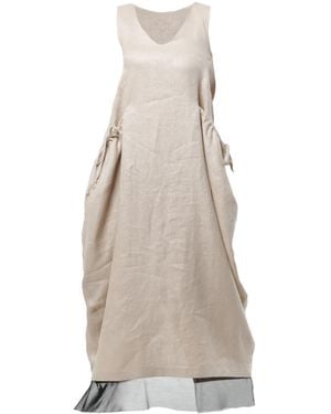 Metamorph Neutrals Long Linen Dress With Oversized Pockets - Natural