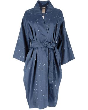 Decoflux Home Cotton Dressing Gown Cosmos Dark & Matching Bag, Mt - Blue