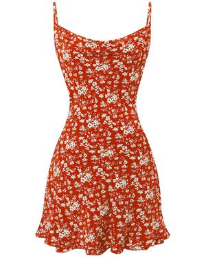 Sanctumum La Dolce Vita Floral Print Summer Mini Dress - Red