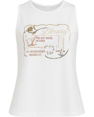 Conquista Library Graphic Cotton Tank Top - White