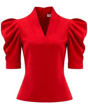 Julia Allert V-Neck Puff Sleeve Top - Red
