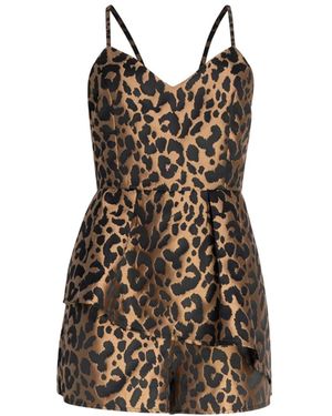 Circular Path Ruffled Romper - Brown