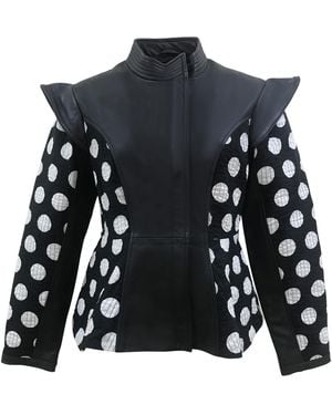 Zasta Studio Arion Kantha Stitched Leather Jacket - Blue