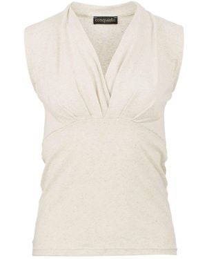 Conquista Neutrals Chic Faux Wrap Sleeveless Top - White