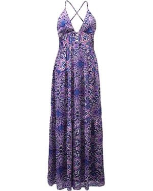 Smart and Joy Tiered Panels Backless Strappy Maxi Dress - Purple