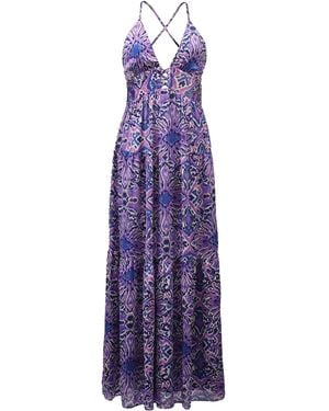 Smart and Joy Tiered Panels Backless Strappy Maxi Dress - Purple