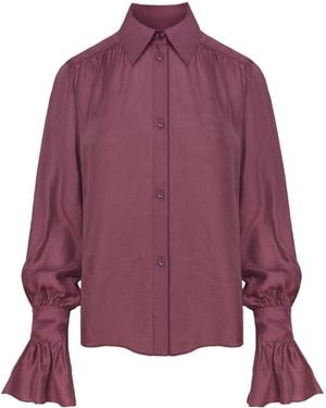 Mandragora Crinkled Shirt With Decorative Cuffs Carmen Burgundy - Purple