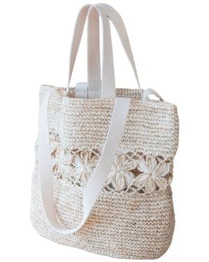 LIKHÂ Neutrals Handwoven Raffia Tapered Tote Bag – Flower Weave - White