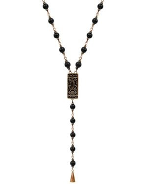 Karma and Luck Onyx Rosary Necklace – Faith & Protection Gemstone Jewellery – Balance & Faith - Metallic