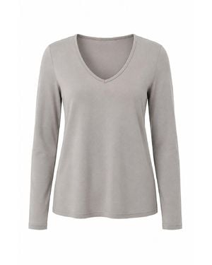Conquista Clean-Line V-Neck Long Sleeve Top - Grey