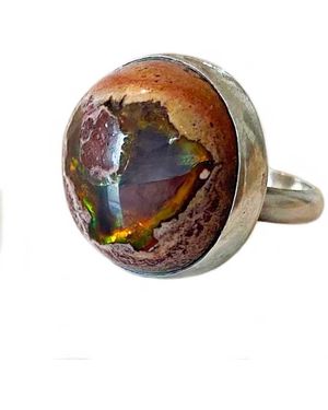 Glamrocks Jewelry Round Mexican Fire Opal Sterling Ring - Brown
