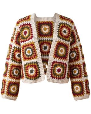 Ana Chic Autumn Sunburst Handmade Crochet Cardigan - Brown