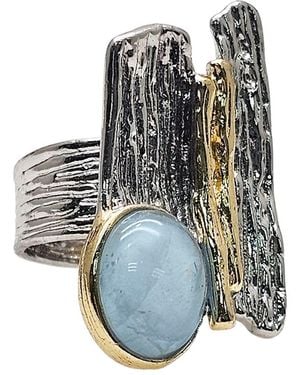 Farra Aquamarine Stone Setting Platinum Statement Ring - Blue