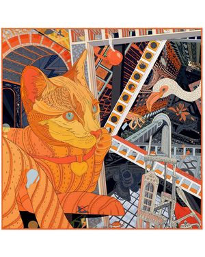 Pig, Chicken & Cow Alice Pocket Square - Orange