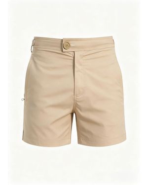 Vayla Neutrals Classic Plain Mocha Long Length Swim Shorts With Adjustable Waist - Natural