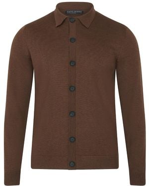 Paul James Knitwear Extra Fine Merino Wool Cassiuss Polo Cardigan - Brown
