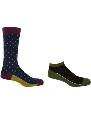 Peper Harow - Made in England Pin Polka Luxury Denim Crew & Khaki Trainer Socks Bundle - Green