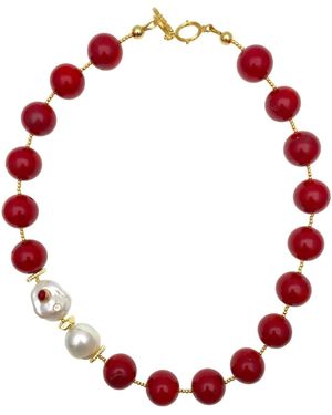Farra Nugget Bamboo Coral & Freshwater Pearls Necklace - Red