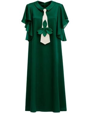 Julia Allert Double-Layer Satin Midi Dress With Tie Detail – Emerald - Green