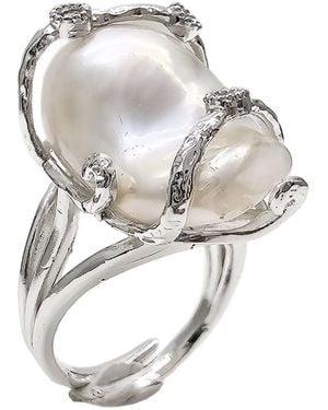 Farra Baroque Pearl Adjustable Ring - Metallic
