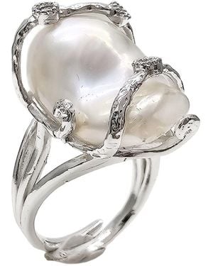 Farra Baroque Pearl Adjustable Ring - Metallic