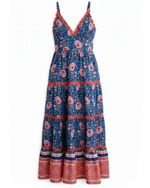 La Mandarine Summer Maxi Dress With Pockets. Block Print Cotton Summer Maxi Dress Beatriz - Blue