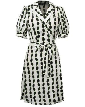 Smart and Joy Tailor Collar Graphic Print Short Warp Dress - Black