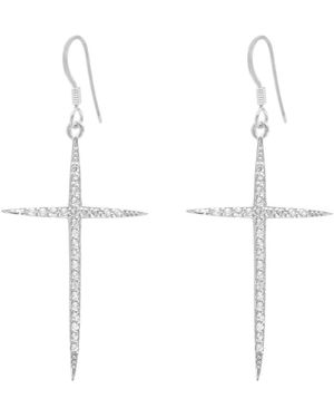 Seven Saints Delicate Pave Cross Earrings, Topaz, Rhodium - White