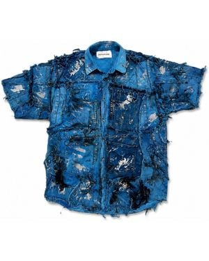 Zasta Studio Wearable Ruins Shredded Denim Coloured Half-Sleeve Shirt - Blue