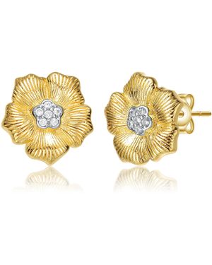 Genevive Jewelry Plated With Clear Cubic Zirconia Floral Stud Earrings - Metallic
