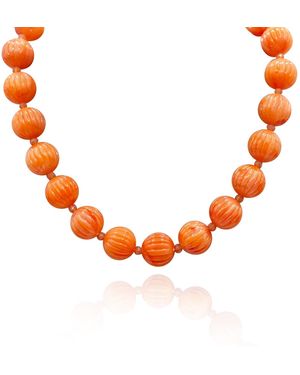 Michael Nash Jewelry Vicenza Coral Resin Carved Sixteen Inches Melon Bead Necklace - Orange