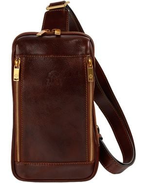 Time Resistance Leather Sling Bag Chest Bag - Brown