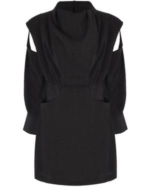 Mirimalist Cupro Mini Dress Sleeves Off - Black