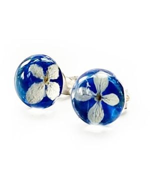 Laura Daili Midnight Tiny Hydrangea Blossom Earrings - Blue
