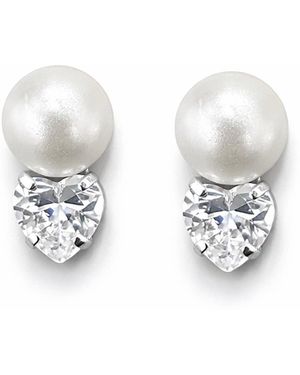 Maison De Gala Pearl & Heart Crystal Stud Earrings - Metallic