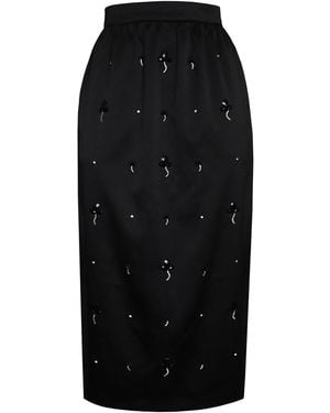 2KStyle Gabriela Evening Crystal Hand-Embellished Satin Midi Skirt - Black