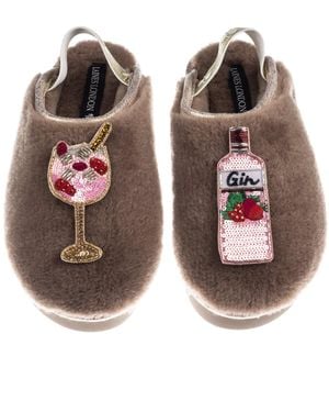 Laines London Neutrals Flatform Cloud Closed Toe Slippers With Gin & Glass Brooches - Brown