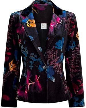 Why Mary Florencia Tailored Floral Print Velvet Jacket - Blue